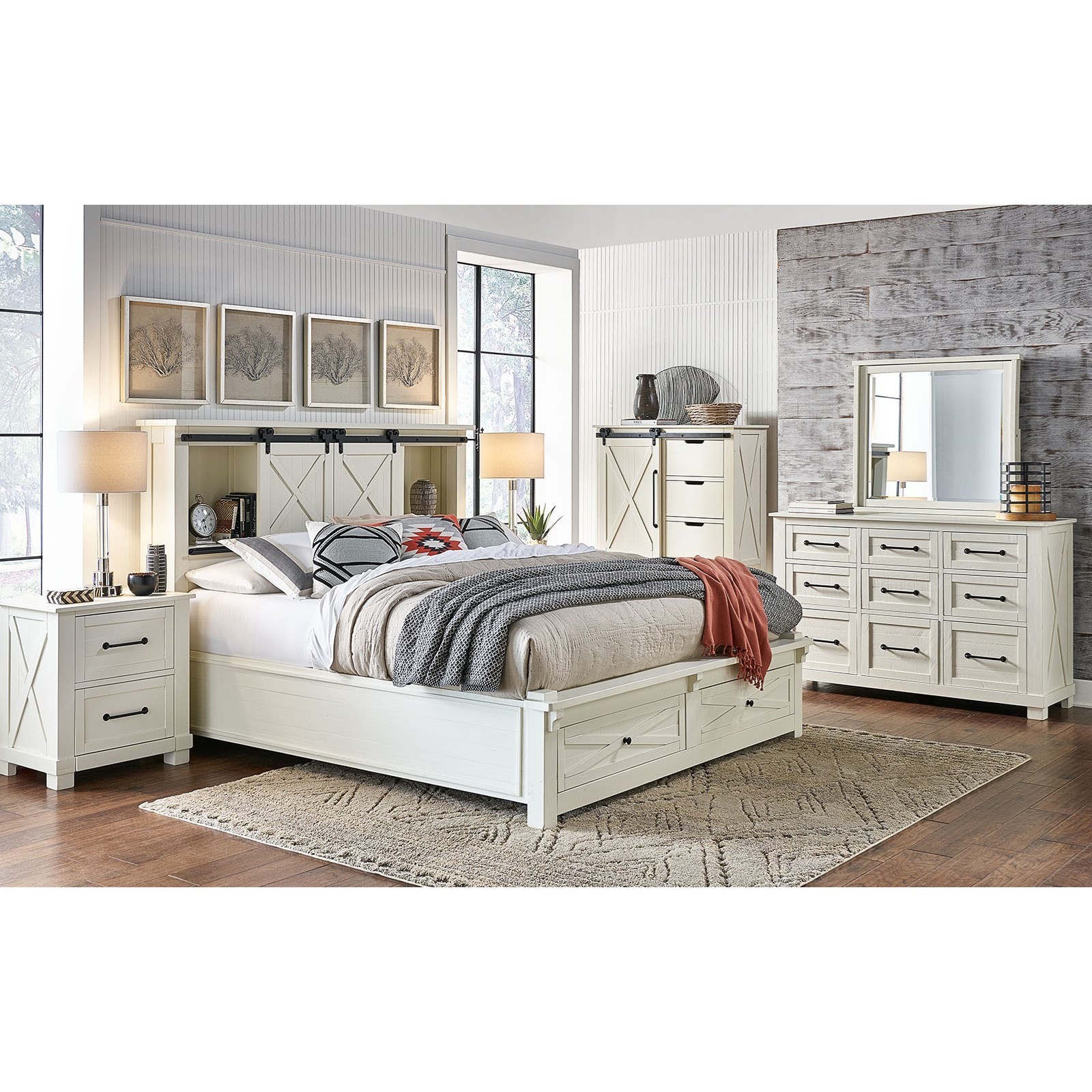 AAmerica Sun Valley SUVWT5031 Queen Bookcase Bed with Footboard Storage